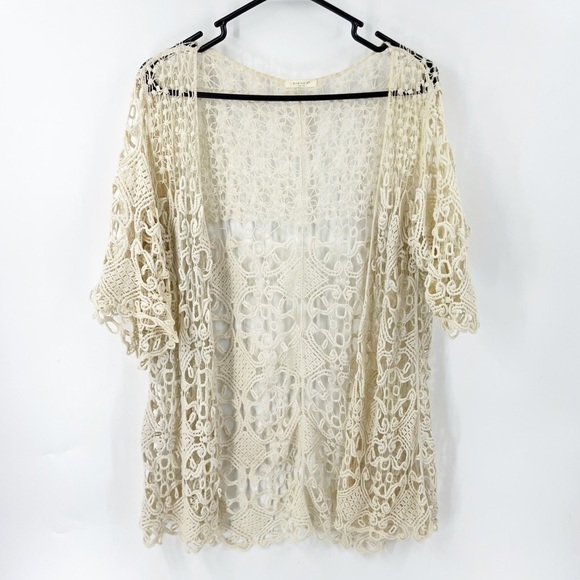 ✅Evelyn K Anthropologie Lace Cardigan Sweater Cream ONE SIZE BOHO KIMONO COVERUP - Picture 1 of 6